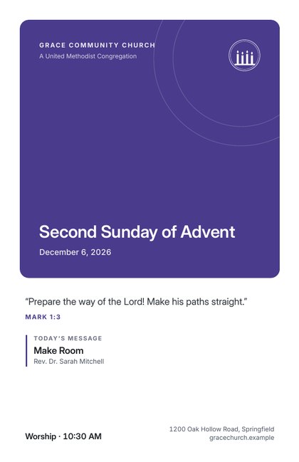 A Modern bulletin cover in Advent colors.